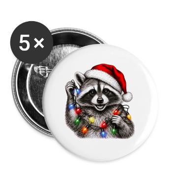 Raccoon Christmas Lichterkette Stil - Buttons groß 56 mm (5er Pack) - Weiß - Vorne