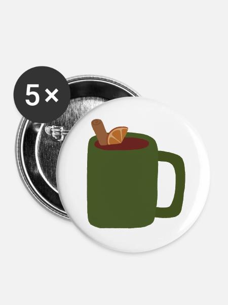 Glühweinbecher Illustration - Buttons groß 56 mm (5er Pack) - Weiß