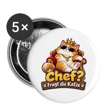 Chef? Fragt die Katze - Buttons groß 56 mm (5er Pack) - Weiß - Vorne