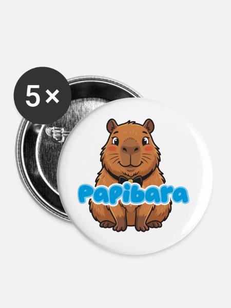 Papibara Capybara - Buttons groß 56 mm (5er Pack) - Weiß