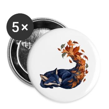 Schlafender Blaufuchs mit Herbstblättern - Buttons groß 56 mm (5er Pack) - Weiß - Vorne