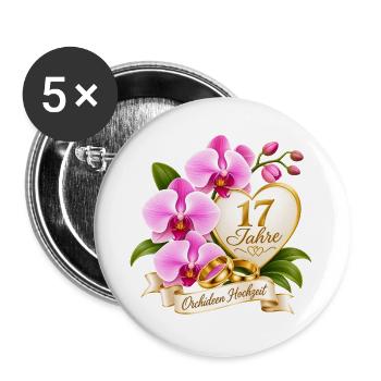 17.Hochzeitstag , Orchideen Hochzeit 17 Jahre - Buttons groß 56 mm (5er Pack) - Weiß - Vorne