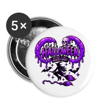 Lila Spuk-Halloween - Buttons groß 56 mm (5er Pack) - Weiß - Vorne