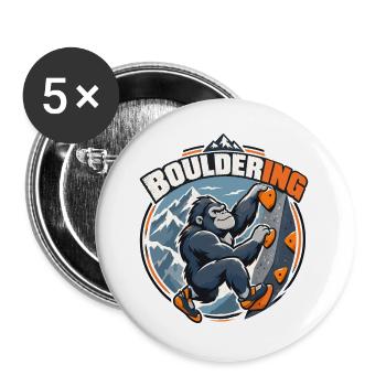 Süßer Gorilla beim Bouldern – Kletter Affe - Buttons groß 56 mm (5er Pack) - Weiß - Vorne