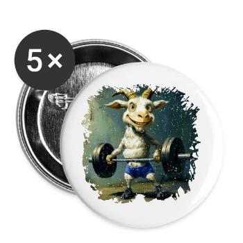 Ziegen Fitness / Trainer Goat - Buttons groß 56 mm (5er Pack) - Weiß - Vorne