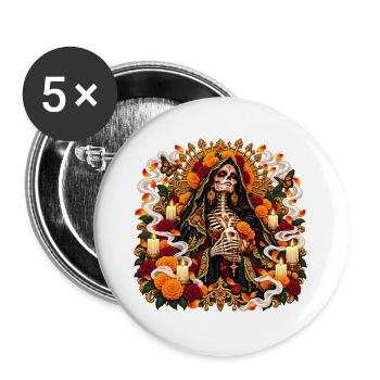 Santa Muerte im Blütenlicht - Buttons groß 56 mm (5er Pack) - Weiß - Vorne