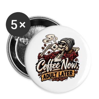 Lustiges Kaffee Skelett Design - Buttons groß 56 mm (5er Pack) - Weiß - Vorne