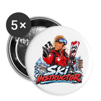 Dynamischer Skilehrer - Buttons groß 56 mm (5er Pack) - Weiß - Vorne
