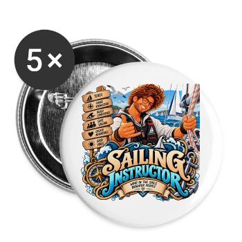 Abenteuer-Segellehrer - Buttons groß 56 mm (5er Pack) - Weiß - Vorne