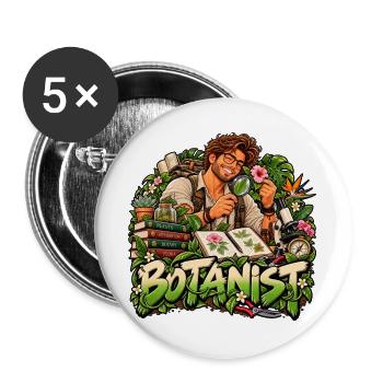 Pflanzenabenteurer-Botaniker - Buttons groß 56 mm (5er Pack) - Weiß - Vorne