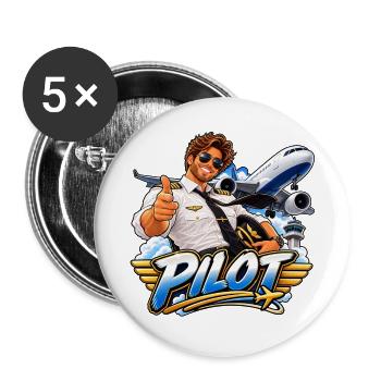 Charismatischer Cartoon-Luftpilot - Buttons groß 56 mm (5er Pack) - Weiß - Vorne