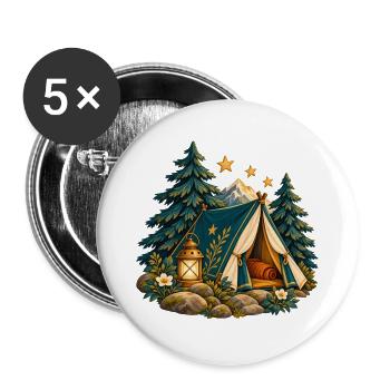 Lager zwischen Kiefern und Sternen - Buttons groß 56 mm (5er Pack) - Weiß - Vorne