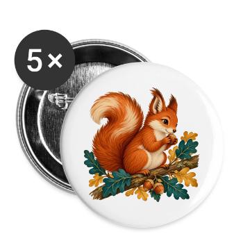 Herbsthörnchen auf Ast - Buttons groß 56 mm (5er Pack) - Weiß - Vorne