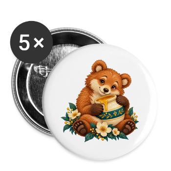 Honig- und Blumenbärenkuscheln - Buttons groß 56 mm (5er Pack) - Weiß - Vorne