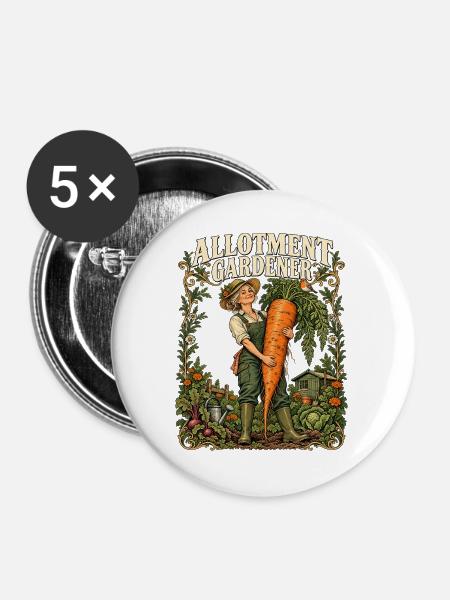 Gärtner mit einer großen Karotte - Buttons groß 56 mm (5er Pack) - Weiß