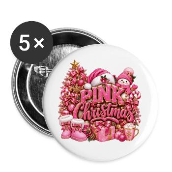 Weihnachtsrosa Glitzer und Geschenke - Buttons groß 56 mm (5er Pack) - Weiß - Vorne