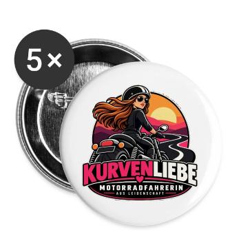 Kurvenliebe Motorradfahrerin Sunset - Buttons groß 56 mm (5er Pack) - Weiß - Vorne