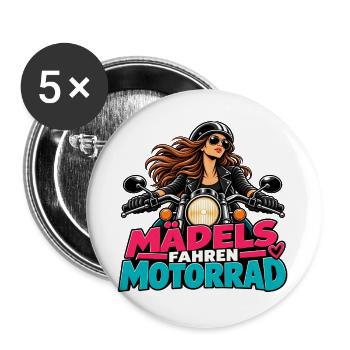Mädels fahren Motorrad - Buttons groß 56 mm (5er Pack) - Weiß - Vorne