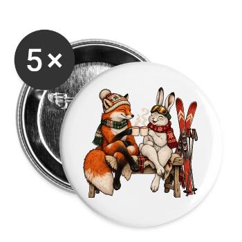Rotfuchs & Schneehase beim Après-Ski - Buttons groß 56 mm (5er Pack) - Weiß - Vorne