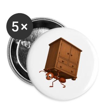 Trägerameise und Holzkabinett - Buttons groß 56 mm (5er Pack) - Weiß - Vorne