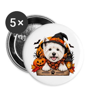West Highland Terrier mit Halloween-Hut - Buttons groß 56 mm (5er Pack) - Weiß - Vorne