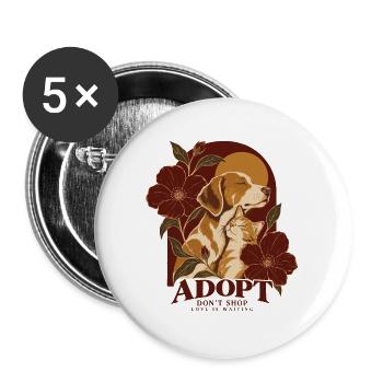 Adopt Don’t Shop Dog & Cat - Buttons groß 56 mm (5er Pack) - Weiß - Vorne