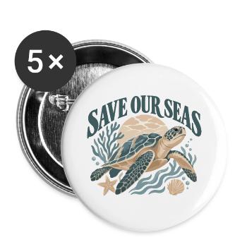 Save Our Seas Sea Turtle - Buttons groß 56 mm (5er Pack) - Weiß - Vorne