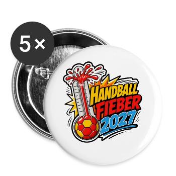 Handballfieber 2027 lustiges Thermometer Shirt - Buttons groß 56 mm (5er Pack) - Weiß - Vorne