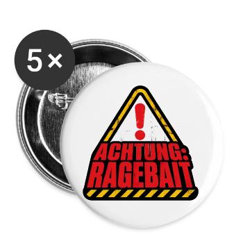 Achtung Ragebait Warnschild Typografie Shirt - Buttons groß 56 mm (5er Pack) - Weiß - Vorne