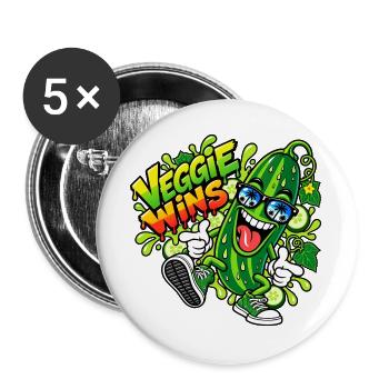 Veggie Wins Gurke - Buttons groß 56 mm (5er Pack) - Weiß - Vorne