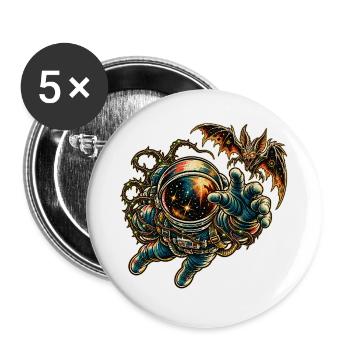 KOSMISCHER ROCKER | Alien-Fledermaus-Begegnung - Buttons groß 56 mm (5er Pack) - Weiß - Vorne