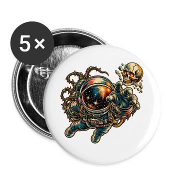 KOSMISCHER ROCKER | Leuchtender Schädel im All - Buttons groß 56 mm (5er Pack) - Weiß - Vorne