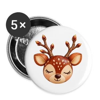 Rentierkopf in Naturholz-Optik  - Buttons groß 56 mm (5er Pack) - Weiß - Vorne