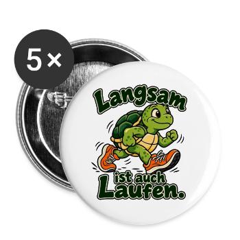 Langsam laufen – Schildkröte | Joggen gemütlich - Buttons groß 56 mm (5er Pack) - Weiß - Vorne