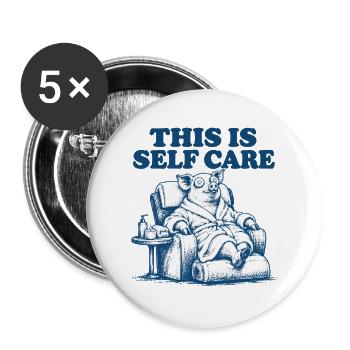 Selbstfürsorge-Bär in Entspannungsmodus - Buttons groß 56 mm (5er Pack) - Weiß - Vorne