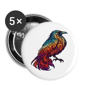 Bunte Orpheus-Krähe - Buttons groß 56 mm (5er Pack) - Weiß - Vorne