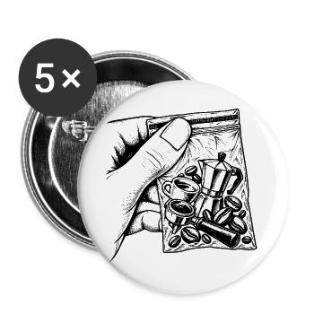 Barista Kaffee-Duftbeutel Koffein-Humor-Geschenk - Buttons groß 56 mm (5er Pack) - Weiß - Vorne