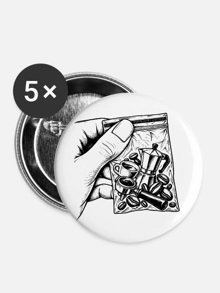 Barista Kaffee-Duftbeutel Koffein-Humor-Geschenk - Buttons groß 56 mm (5er Pack) - Weiß