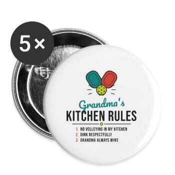 Omas Küche Regeln - Buttons groß 56 mm (5er Pack) - Weiß - Vorne