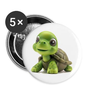 Fröhliche Grüne Schildkröte - Buttons groß 56 mm (5er Pack) - Weiß - Vorne
