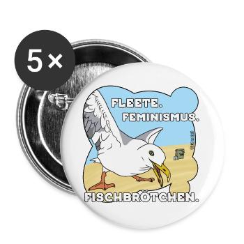 Fleete Feminismus Fischbrötchen  - Buttons groß 56 mm (5er Pack) - Weiß - Vorne