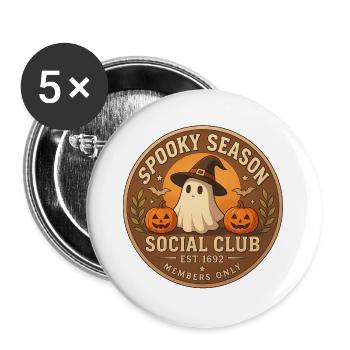 Spooky Season Social Club Abzeichen - Buttons groß 56 mm (5er Pack) - Weiß - Vorne