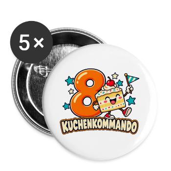 8 Geburtstag – Kuchenkommando - Buttons groß 56 mm (5er Pack) - Weiß - Vorne