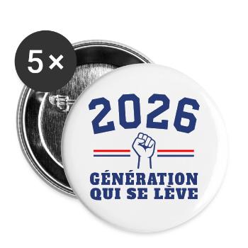 Aufstieg der Generation 2026 - Buttons groß 56 mm (5er Pack) - Weiß - Vorne