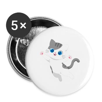 Verspieltes Kawaii-Kätzchenspringen - Buttons groß 56 mm (5er Pack) - Weiß - Vorne