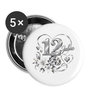 12.Hochzeitstag , 12 Jahre , Nickelhochzeit - Buttons groß 56 mm (5er Pack) - Weiß - Vorne