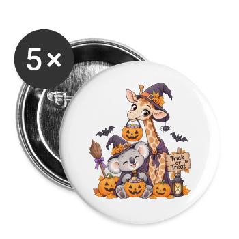 Halloween-Kuschel Giraffe Koala Jack-o-Lantern - Buttons groß 56 mm (5er Pack) - Weiß - Vorne