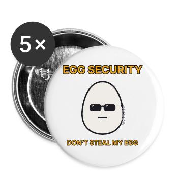 Egg Security – Ei Bodyguard lustiger Spruch - Buttons groß 56 mm (5er Pack) - Weiß - Vorne