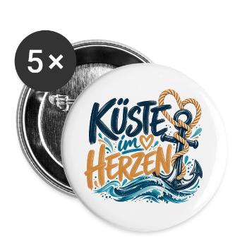 Küste im Herzen – Maritimes Design - Buttons groß 56 mm (5er Pack) - Weiß - Vorne