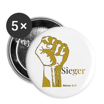 siegreich - Buttons groß 56 mm (5er Pack) - Weiß - Vorne